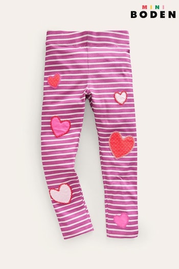 Boden Pink Appliqué Heart Leggings pleat-detail (493405) | £19 - £21
