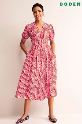 Boden Pink Elsa Midi Tea super-comfy Dress (493641) | £130