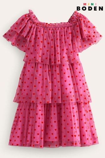 Boden Pink Heart Tiered Tulle Dress (493662) | £45 - £49