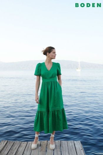 Boden Green Eve Linen Midi Dress (493919) | £120