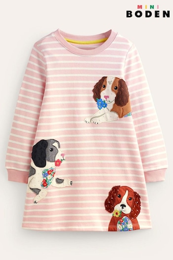 Boden Pink Cosy Appliqué Sweatshirt Dress (494029) | £37 - £42