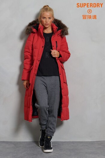 Superdry Red Longline Faux Fur Everest Coat (494030) | £150
