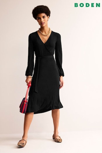 Boden Black Joanna Jersey Midi Wrap Dress (494089) | £90