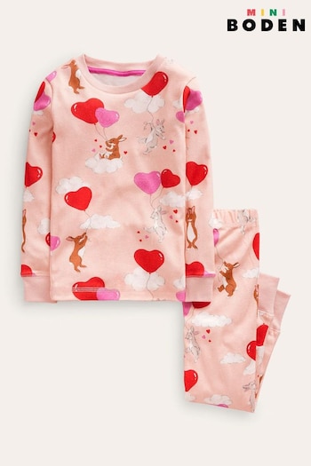 Boden Pink Snug Long John Bunny Heart Pyjamas (494388) | £23 - £27
