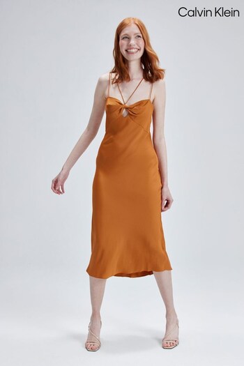 Calvin Messenger Klein Orange Strap Twist Slip Dress (494523) | £280