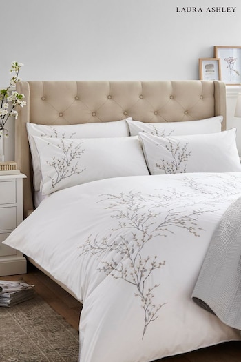 Laura Ashley Dove Grey Pussy Willow Sprig Embroidered Duvet Cover And Pillowcase Set (494727) | £100 - £140