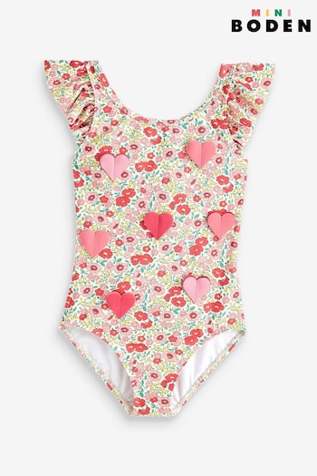 Boden Pink Logo Flutter Sleeve Swimsuit (494997) | £27 - £32