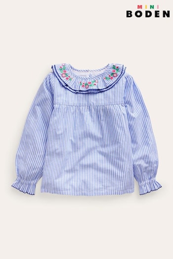 Boden Blue Embroidered Collar Top (495067) | £27 - £32