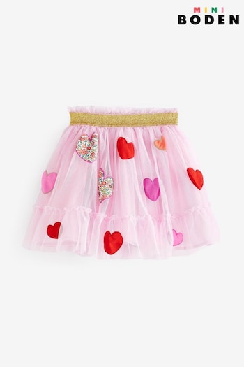 Boden Red Heart Tulle Appliqué Skirt (495121) | £37 - £42