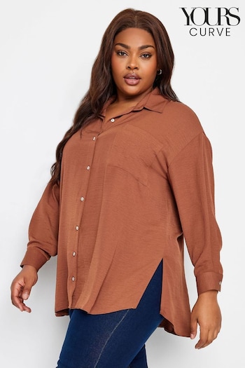 Yours Curve Brown Cuffed Sleeve Shirt (495133) | £25