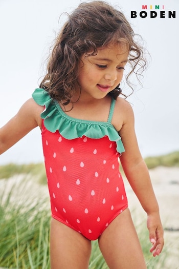 Boden Red One Shoulder Textured Strawberry Swimsuit (495171) | £27 - £32
