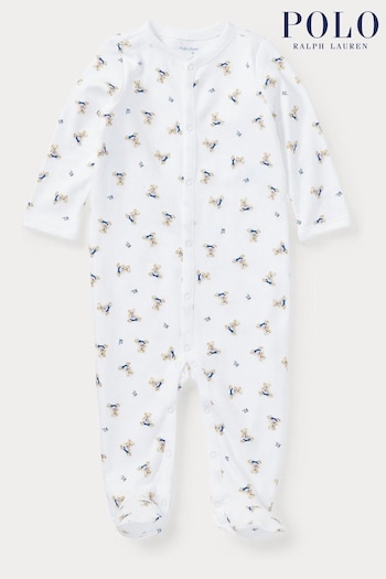 Polo Ralph Lauren Baby White Bear Sleepsuit (495395) | £55