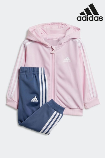 adidas leopard Pink/Navy Sportswear Essentials Shiny Hooded Tracksuit (495663) | £30