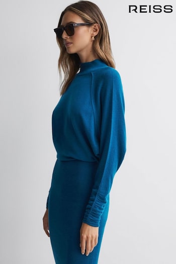 Reiss Blue Freya Knitted Long Sleeve Midi Dress (495733) | £198