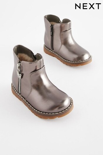 Silver Wide Fit (G) Warm Lined Tassel Detail Zip Boots (496113) | £27 - £31