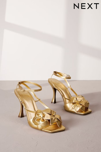 Gold Signature Leather Corsage Heeled Sandals (496189) | £82