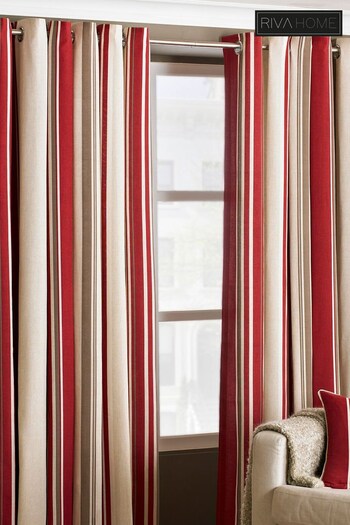 Riva Home Raspberry Red Broadway Striped Eyelet Curtains (496210) | £26 - £64