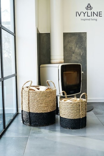Ivyline Set of 2 Black Seagrass Log and Kindling Baskets (497245) | £100