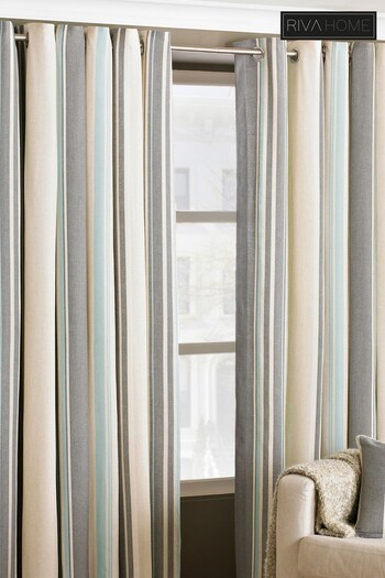 Riva Home Duck Egg Blue Broadway Striped Eyelet Curtains (497350) | £26 - £64