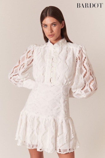 Bardot White Remy White Lace Tiered Mini Dress (498395) | £119