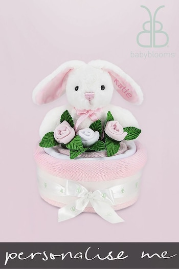 Babyblooms Pink Blanket Cake with Personalised Baby Bunny Soft Toy Gift (498444) | £75