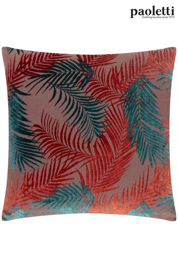 Riva Paoletti Teal Blue/Rust Orange Palm Grove Velvet Polyester Filled Cushion (499268) | £18