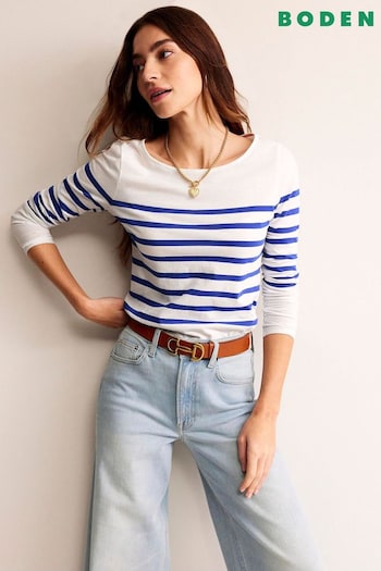 Boden Blue White Ella Long Sleeve Breton T-Shirt (499830) | £28
