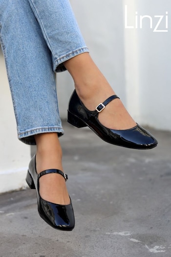 Linzi Black Carli Block Heel Mary Jane Court Camo Shoes (4C7921) | £32