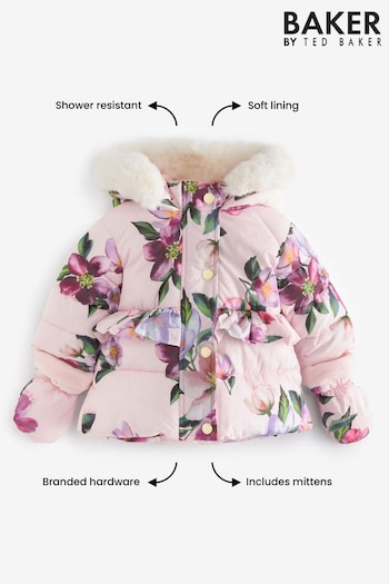 Baker by Ted Baker Shower Resistant Pink Floral Coat With Mittens (4PD566) | £52 - £55