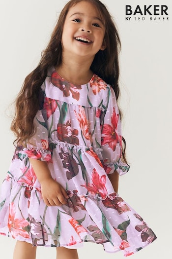 Baker by Ted Baker (0-6yrs) Lilac Purple Floral Tiered Dress (4PG842) | £32 - £38