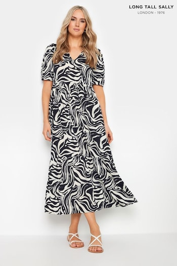 Long Tall Sally Black Marble Print Tiered Midi Dress (4R7618) | £36