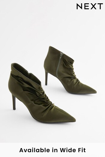 Khaki Green Forever Comfort® Point Toe Ruched Ankle Boots (4VZ280) | £44