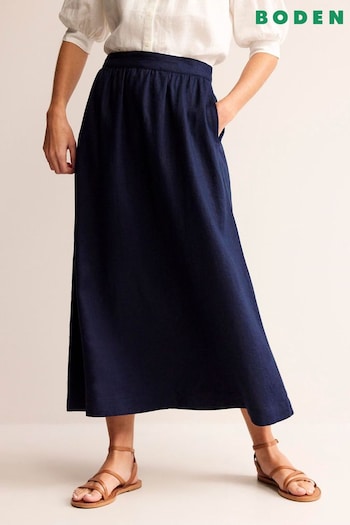 Boden Blue Florence Linen Midi Skirt (500001) | £90