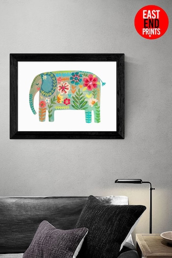 East End Prints White Floral Elephant by Darcie Olley Framed Print (500083) | £45 - £120