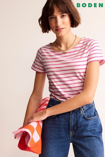 Boden Pink Ava Short Sleeve Breton T-Shirt (500122) | £25