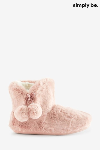 Simply Be Pink Faux Fur Lined Slipper Boots In Wide Fit (500148) | £18