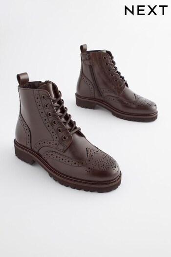 Chocolate Brown Brogue Lace-Up Boots (500219) | £32 - £39
