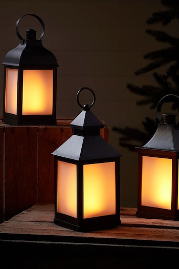 Lights4fun Black 3 Flame Effect Garden Lanterns (500479) | £39.99