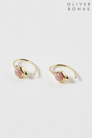 Oliver Bonas Pink Halo Opal Loop Gold Plated Hoops Earrings (500615) | £38
