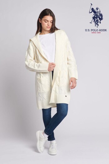 U.S. Polo Assn. Womens Cream Chunky Cable Collared Cardigan (500718) | £90