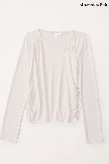 Abercrombie & Fitch Cream Long Sleeve Asymmetric T-Shirt (500725) | £19