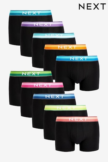 Black Bright Colour Waistband 10 pack A-Front Boxers (500910) | £46