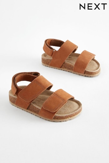Tan Brown Standard Fit (F) Leather Touch Fastening Corkbed marques Sandals (500972) | £16 - £19