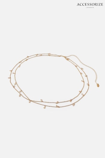 Accessorize Crystal Drop Layered Belly White Chain (501163) | £16