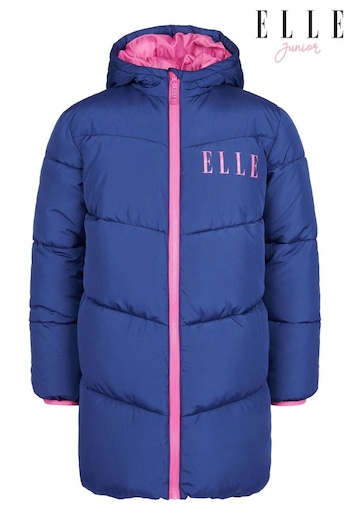 ELLE Blue Longline Puffa Coat (501384) | £75 - £90