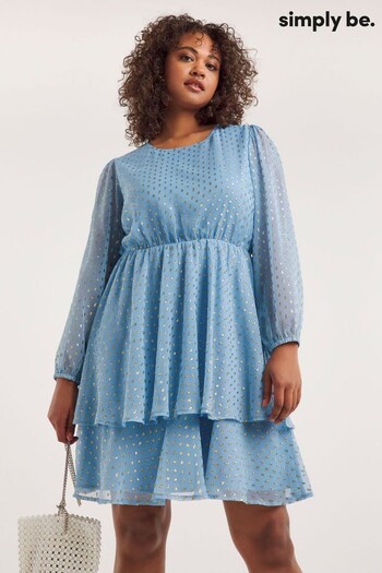 Simply Be Blue Jacquard Tiered Skater Dress (501435) | £42