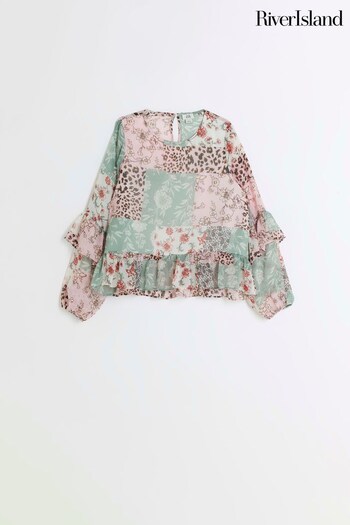 River Island Natural Girls Multi-Colour Patchwork Frill Blouse (501445) | £10