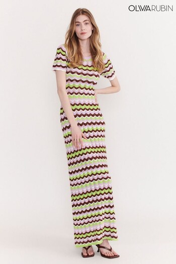 Olivia Rubin Green Kaila Pointelle Multi Striped Knit Maxi Dress (501867) | £250