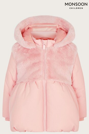 Monsoon Baby Pink Faux Fur Padded Coat (501910) | £47 - £51