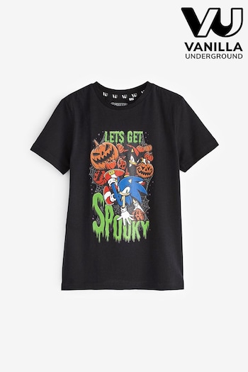 Vanilla Underground Black Sonic the Hedgehog Let's Get Spooky Big check Short Sleeved Halloween T-Shirt (502013) | £14